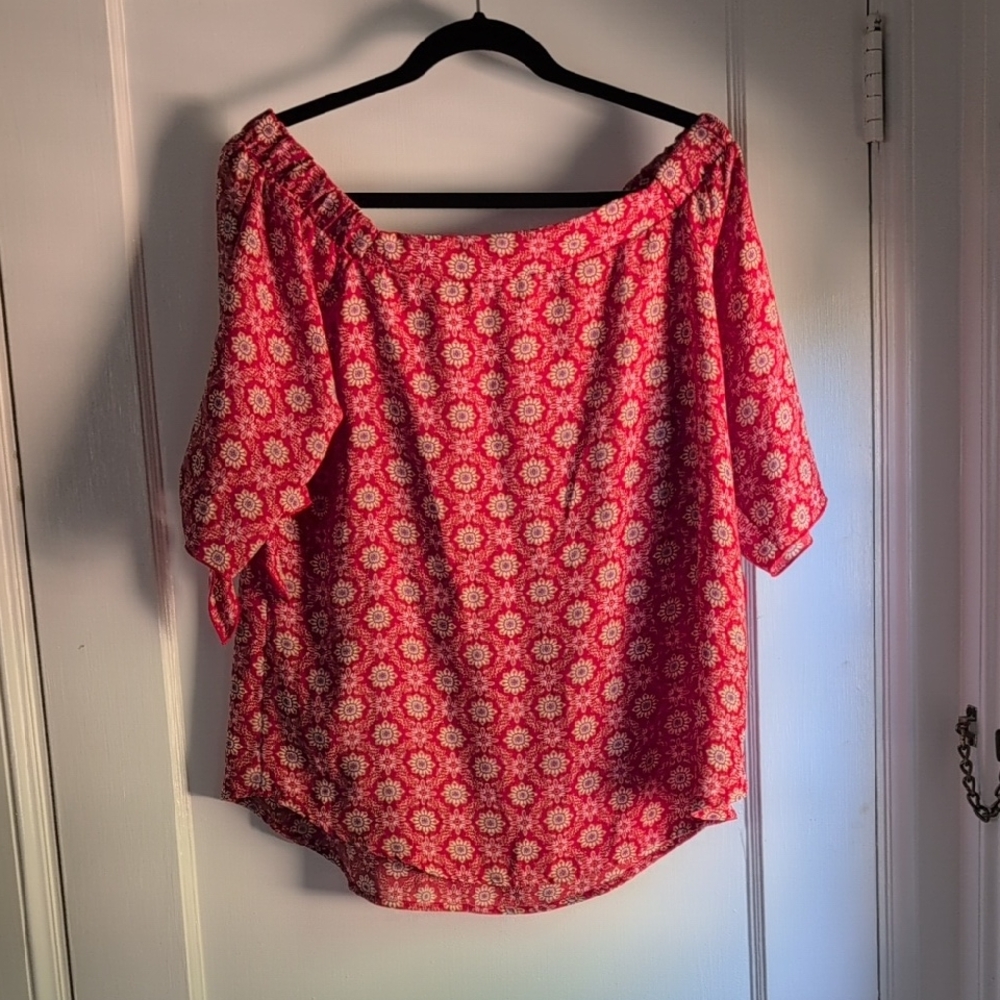 Renee C. Red Floral Off-Shoulder Blouse